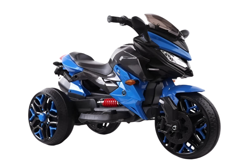 12V Kids Electric Ride-On Motorcycle – Dual 390W Motors, LED Lights, USB/AUX, Light-Up Wheels - Blue
