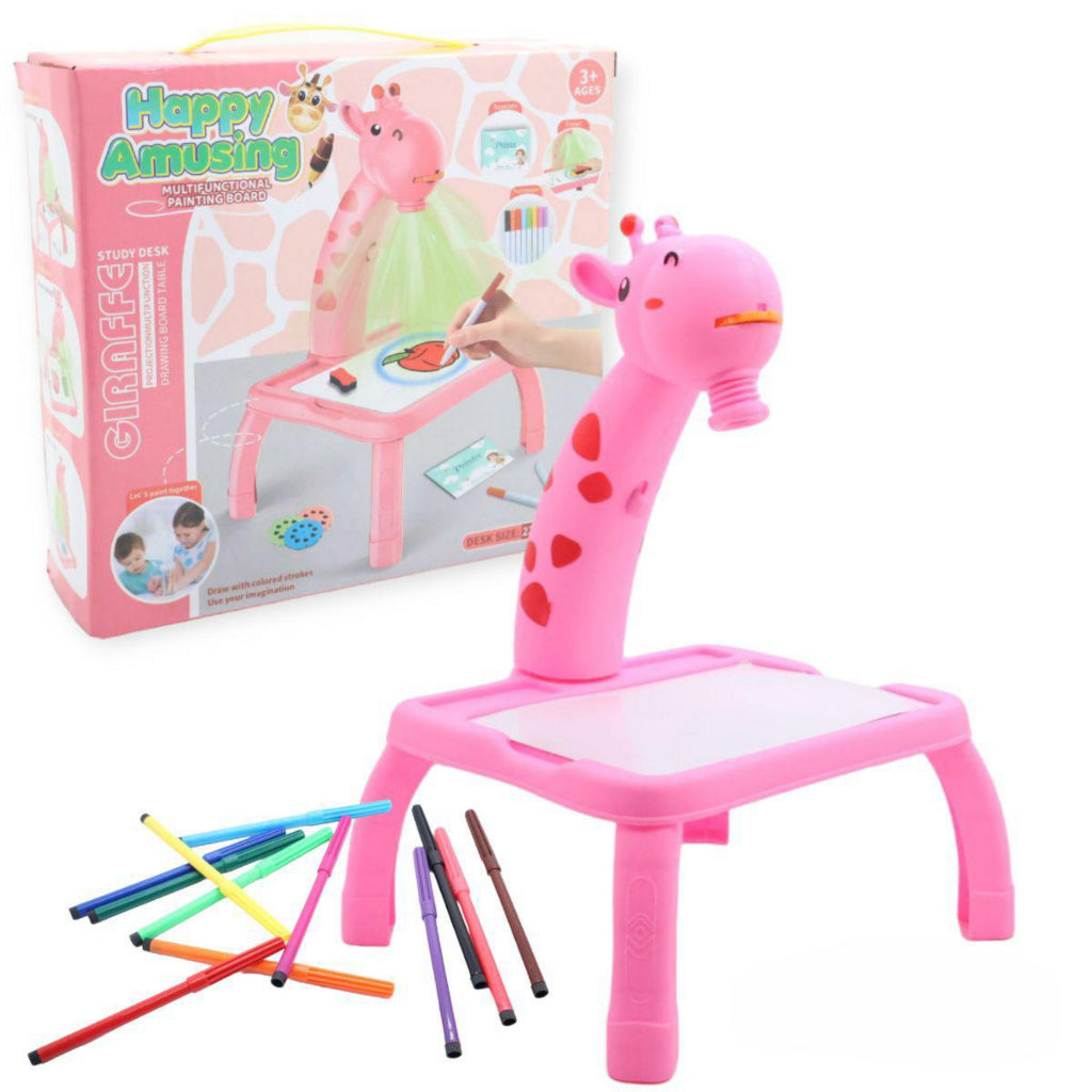 Children Led Projector Art Drawing Table STEAM Kids Painting Board Desk - Pink