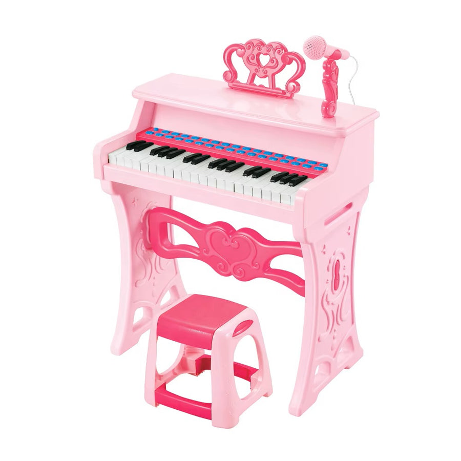 37-Key Kids Electronic Piano Keyboard Set with Microphone and Stool – Pink Princess Toy