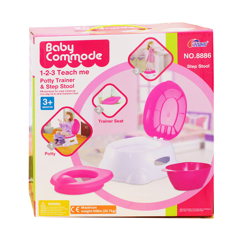 BABY COMMODE 1-2-3 Teach Me Potty Trainer & Step Stool - Pink