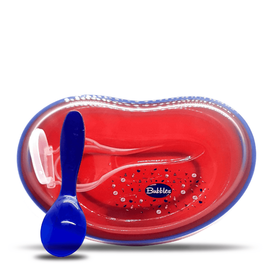 Bubbles Plate with Cover and Spoon for baby - Red