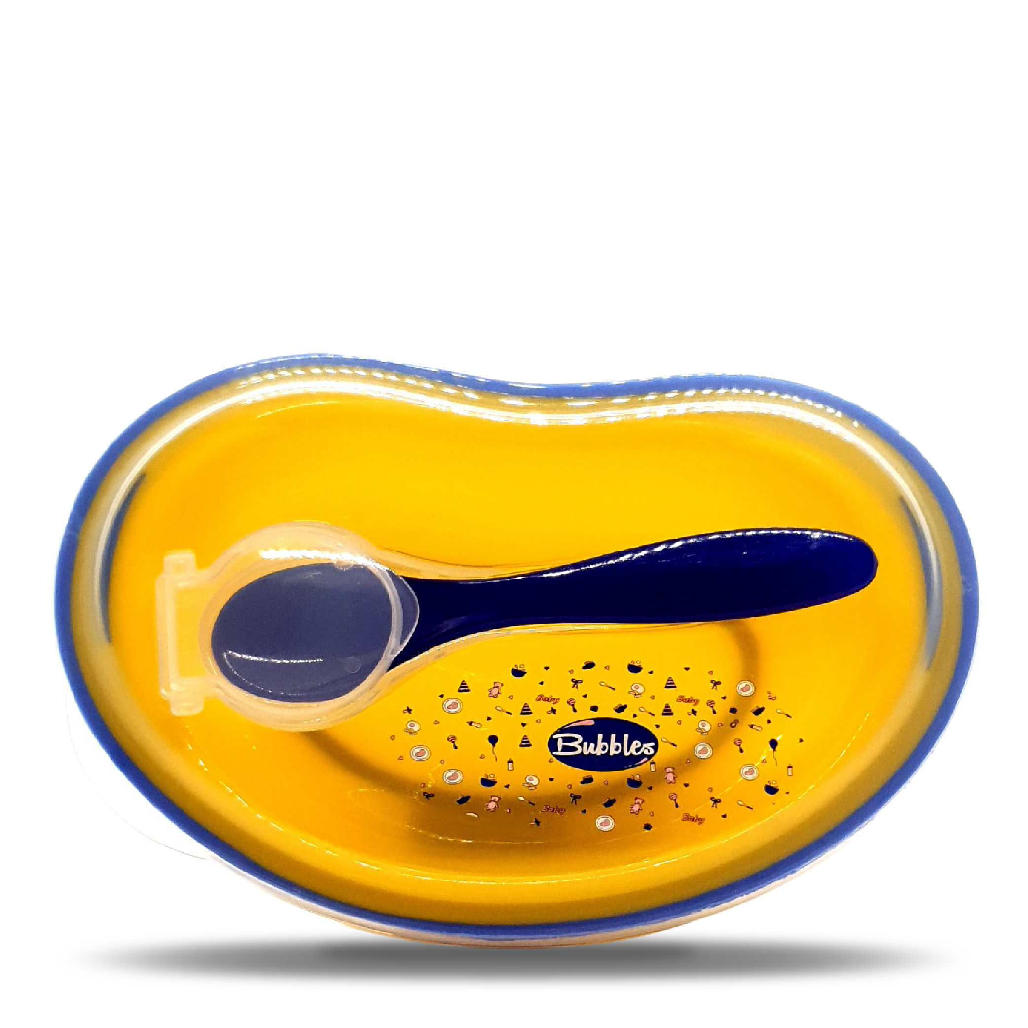 Bubbles Plate with Cover and Spoon for baby - Yellow