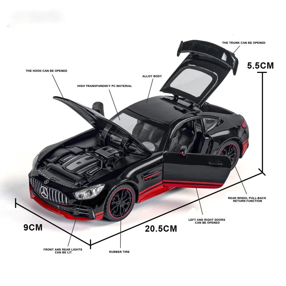 CHE ZHI Toy Car Diecast 1:24 Scale Mercedes Benz Toy Car Alloy - black and red
