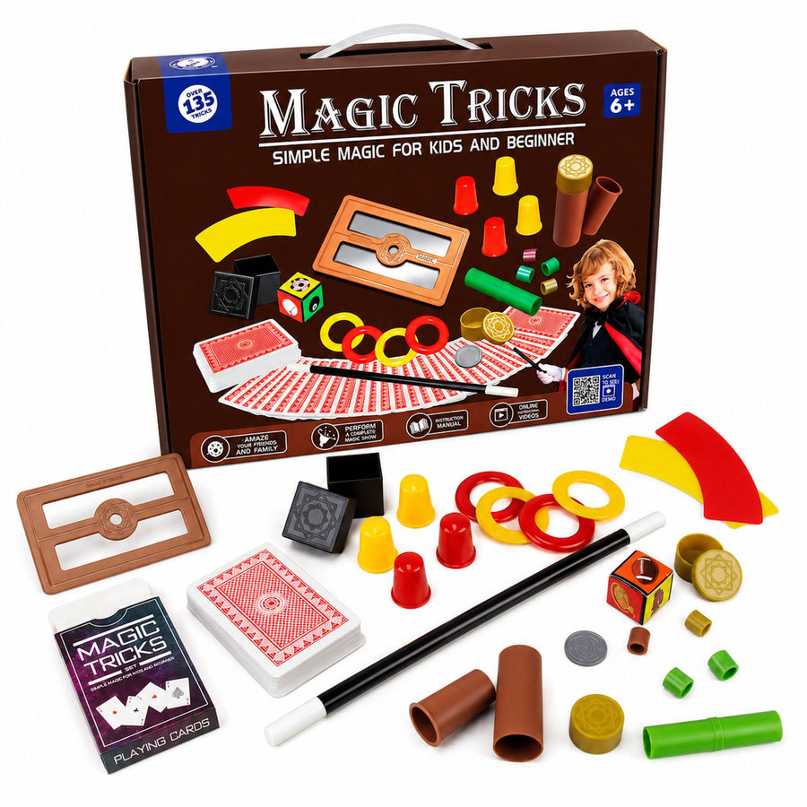 135 Magic Tricks Set with Magic Wand, Playing Cards and Accessories for Kids