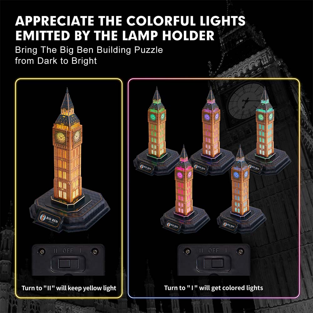 CubicFun Night Edition Big Ben 3D Puzzles 23.2 × 25 × 42cm 32 pcs