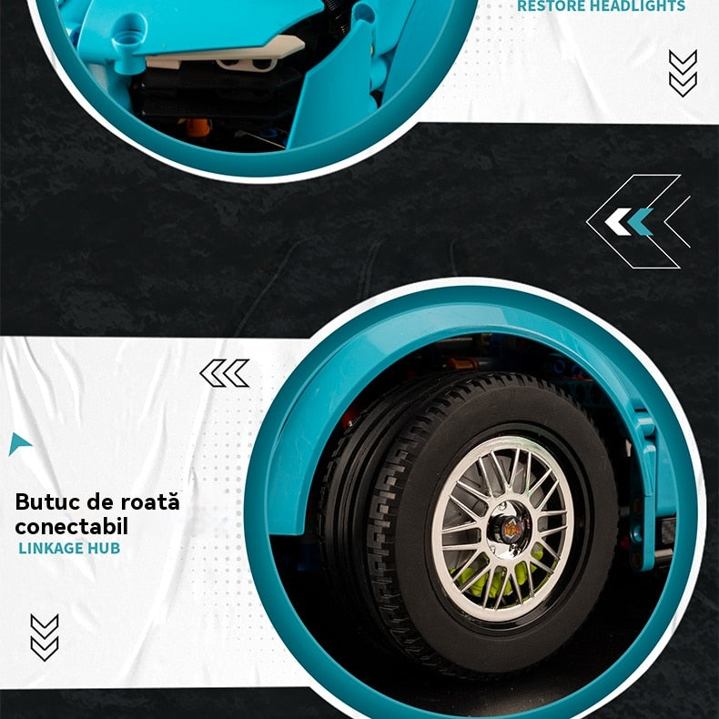 Close-up of a blue vehicle wheel with tire and rim