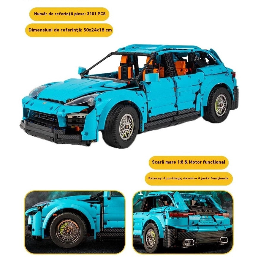 Blue toy car model with detailed features 