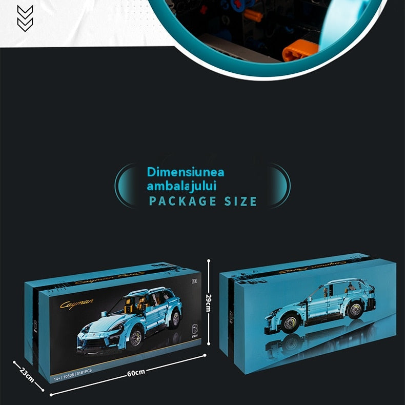 Package size of a toy car set with dimensions displayed.