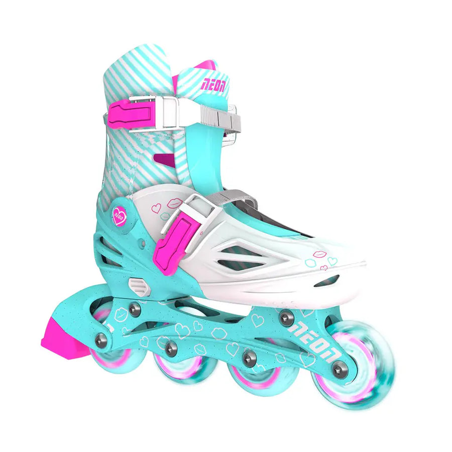 Neon Inline Skates – Adjustable Sea Pink & Teal Kids' Rollerblades Size (3-6)