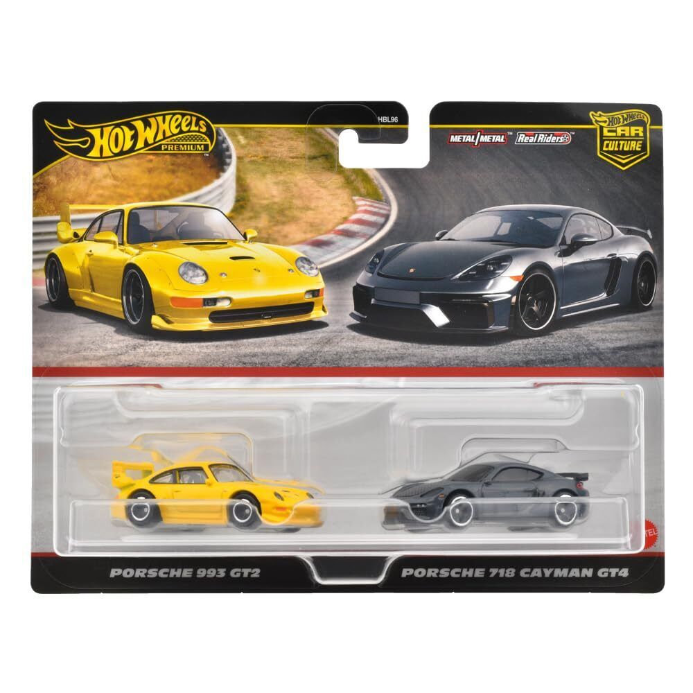 Hot Wheels Premium 2 Pack Porsche 993 GT2/ Porsche 718 Cayman GT4 Vehicle Toy