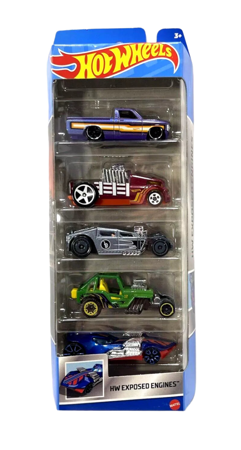 Hot wheels EXPOSED ENGINES , Set of Hot wheels 5 Pack In 1:64 scale