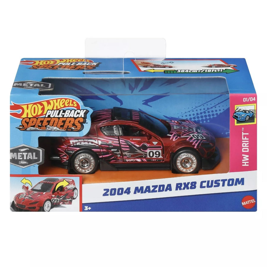 Mattel Hot Wheels Pull-Back Speeders Toy Car in 1:43 Scale,  High-Performance - 2004 MAZADA RX8 CUSTOM