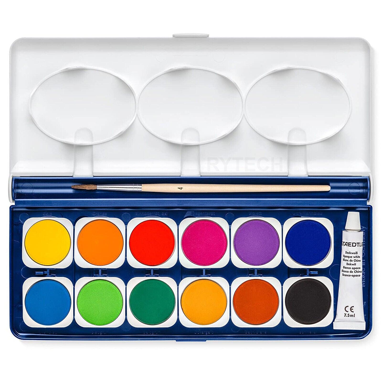 STAEDTLER 888 NC12 Noris Watercolour Paints - 12 Assorted Colours (Pack of 1 with Paint Brush & Opaque Paint)