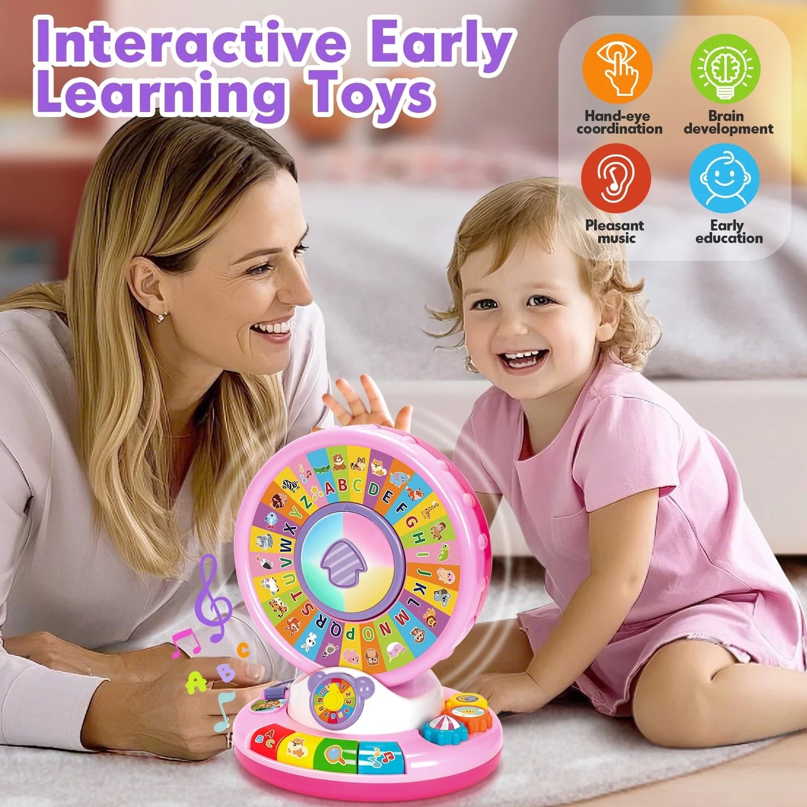 Interactive Spin and Sing Alphabet Zoo Toy – Electronic ABC & Animal Learning Center for Toddlers – Pink