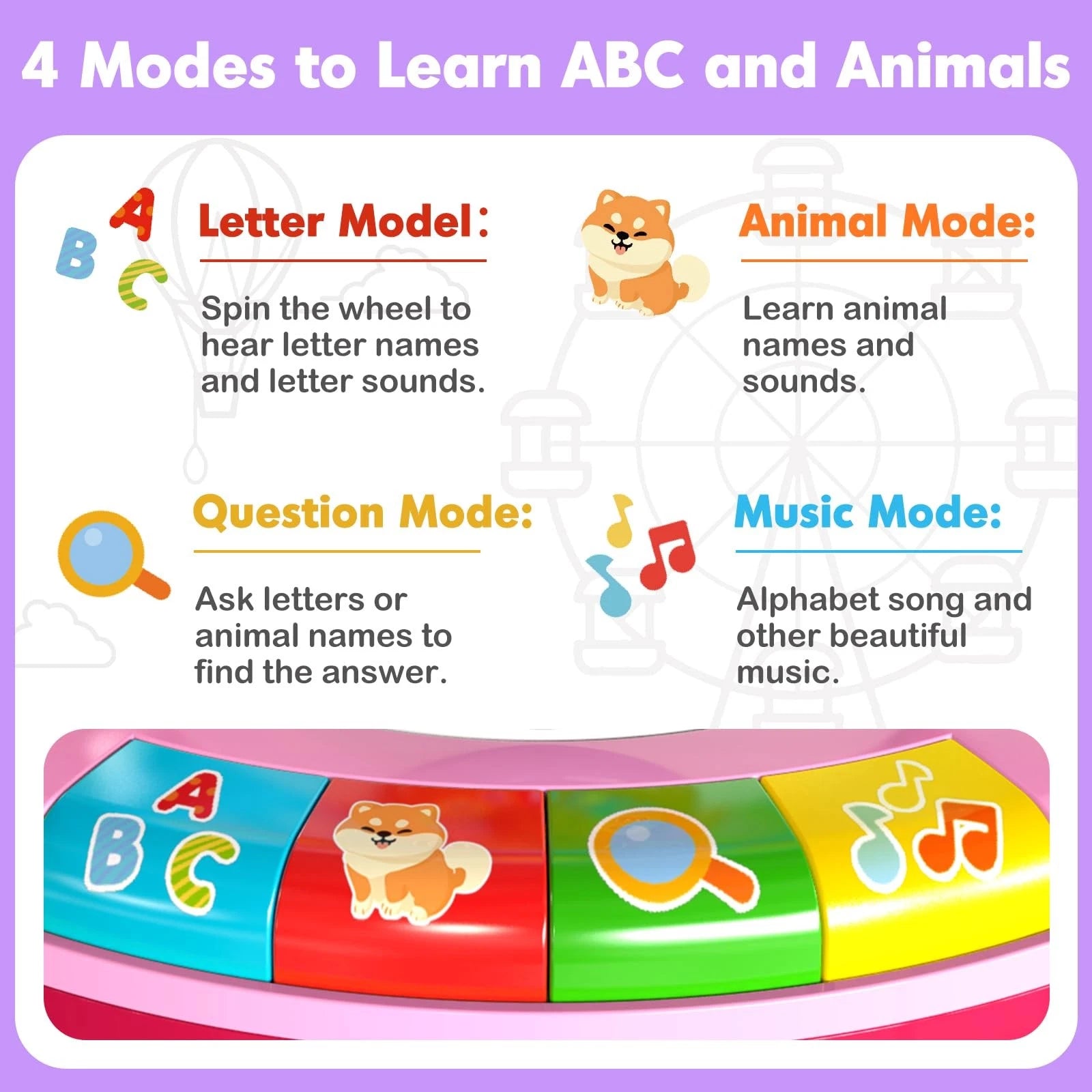Interactive Spin and Sing Alphabet Zoo Toy – Electronic ABC & Animal Learning Center for Toddlers – Pink