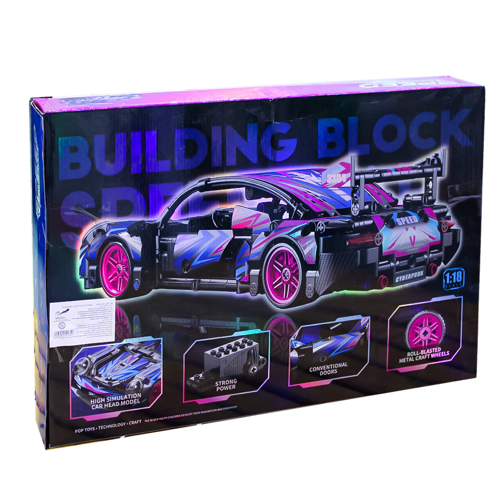 Cyberpunk Speed Racing Building Block Car 1:18 Scale Kit - 455 Pieces with Metal Craft Wheels (Ages 6+)