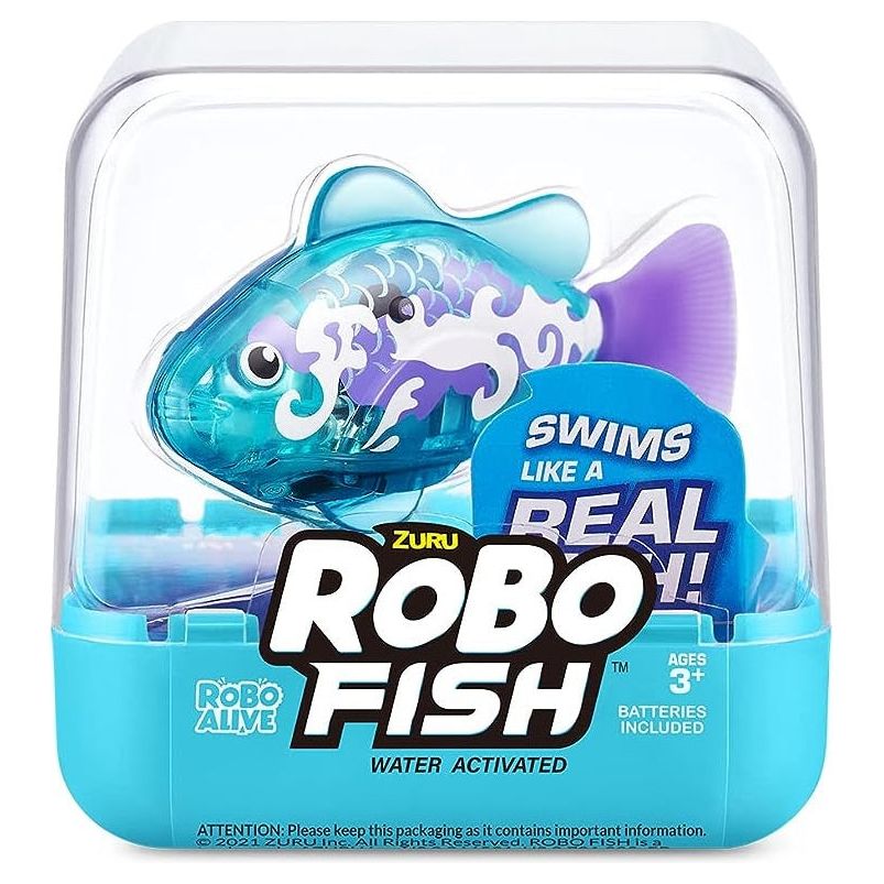 Robo Alive Robo Fish Robotic Swimming Fish Teal من ZURU يتم تنشيطه بالماء، يتغير لونه، ويأتي مع بطاريات - السلسلة 3