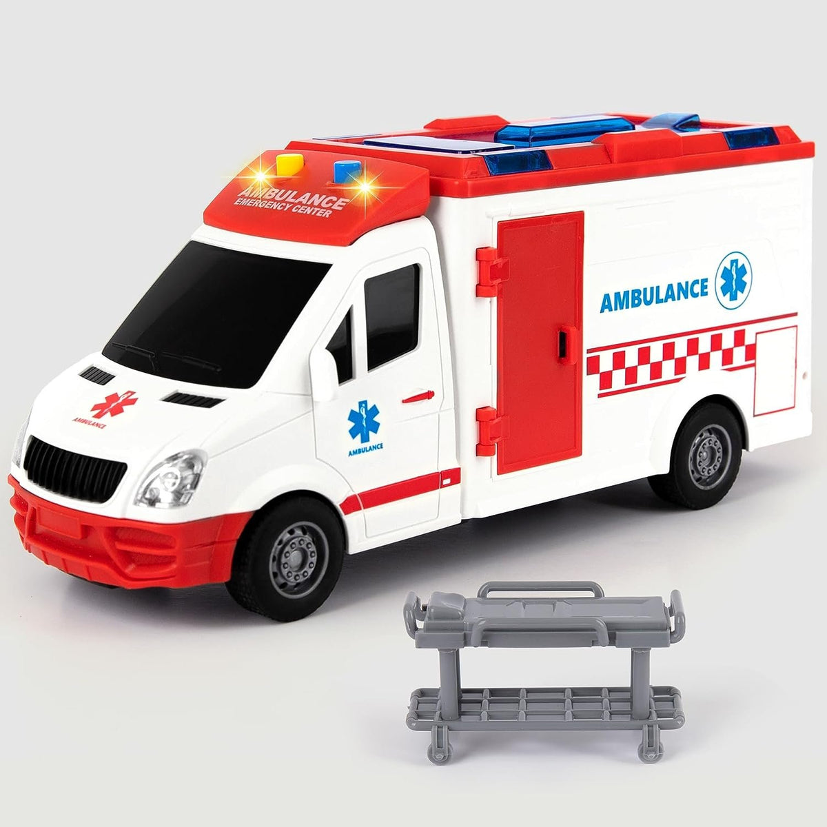 Ambulance Toy Truck for Kids Lights & Siren, Friction-Powered 1/16 Scale Rescue Toy