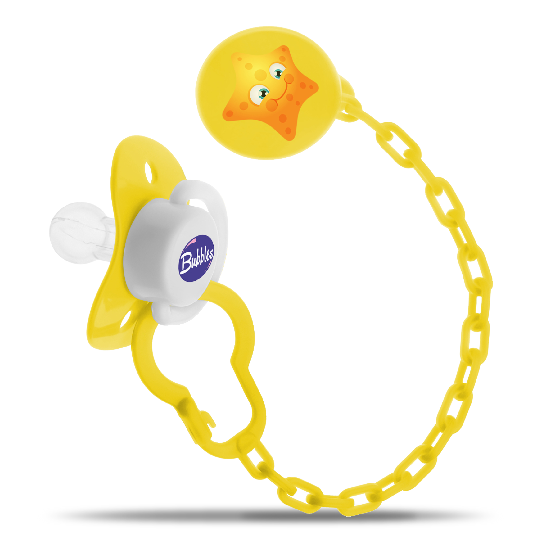 Bubbles Tatinah, Normal Soother With Chain for +6M - Yellow