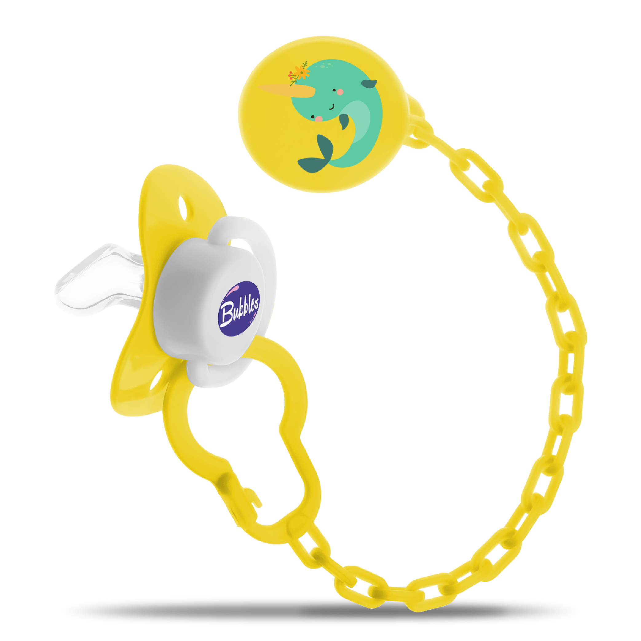 Bubbles Tatinah, Beveled Pacifier With Chain for newborn - Yellow