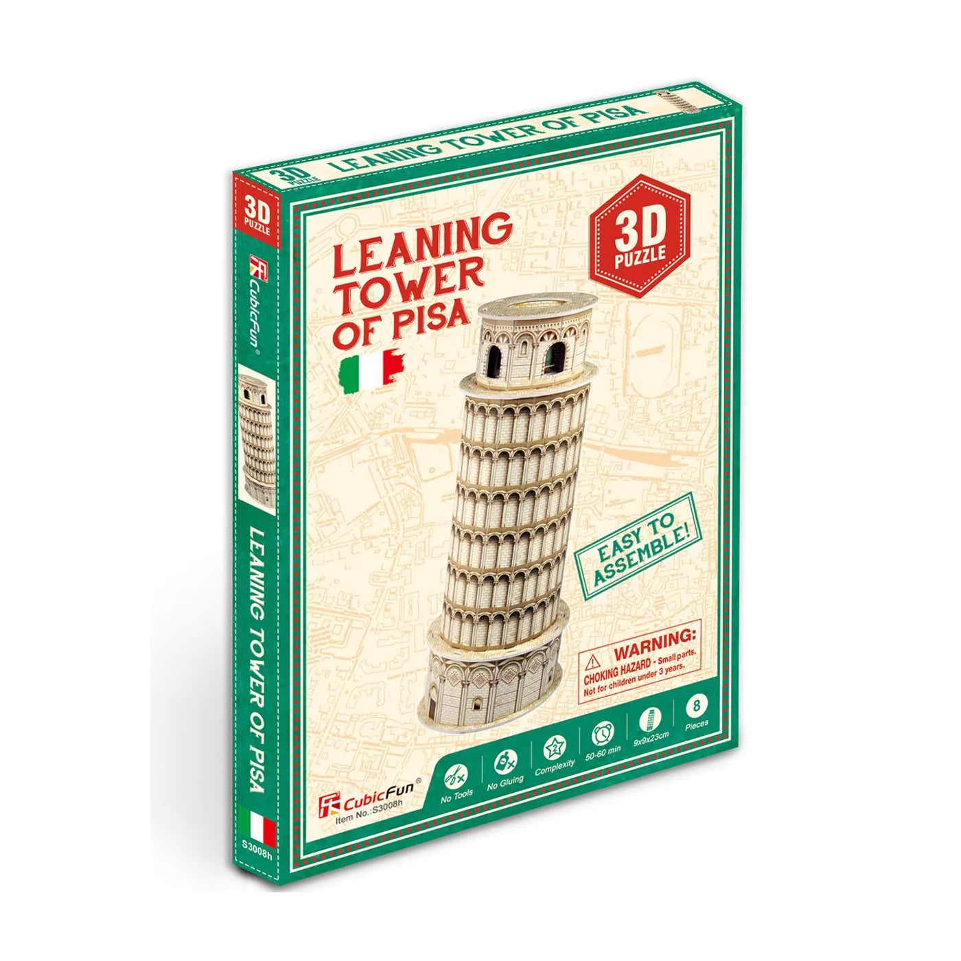 أحجية برج بيزا ثلاثية الأبعاد من CubicFun، 9 × 9 × 23 سم، 8 قطع، S3008h