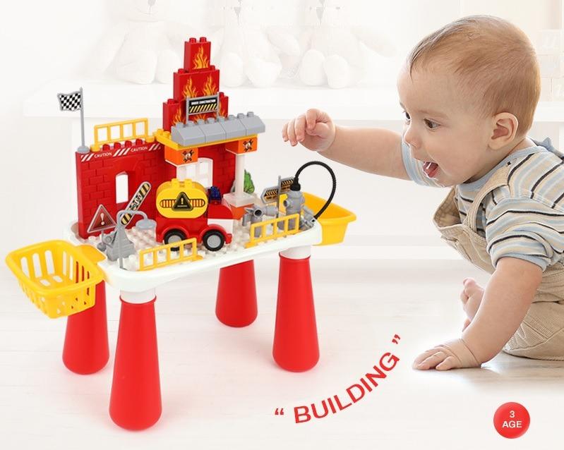 Fire Station Building Block Table Playset with Fire Truck – 55 Pieces