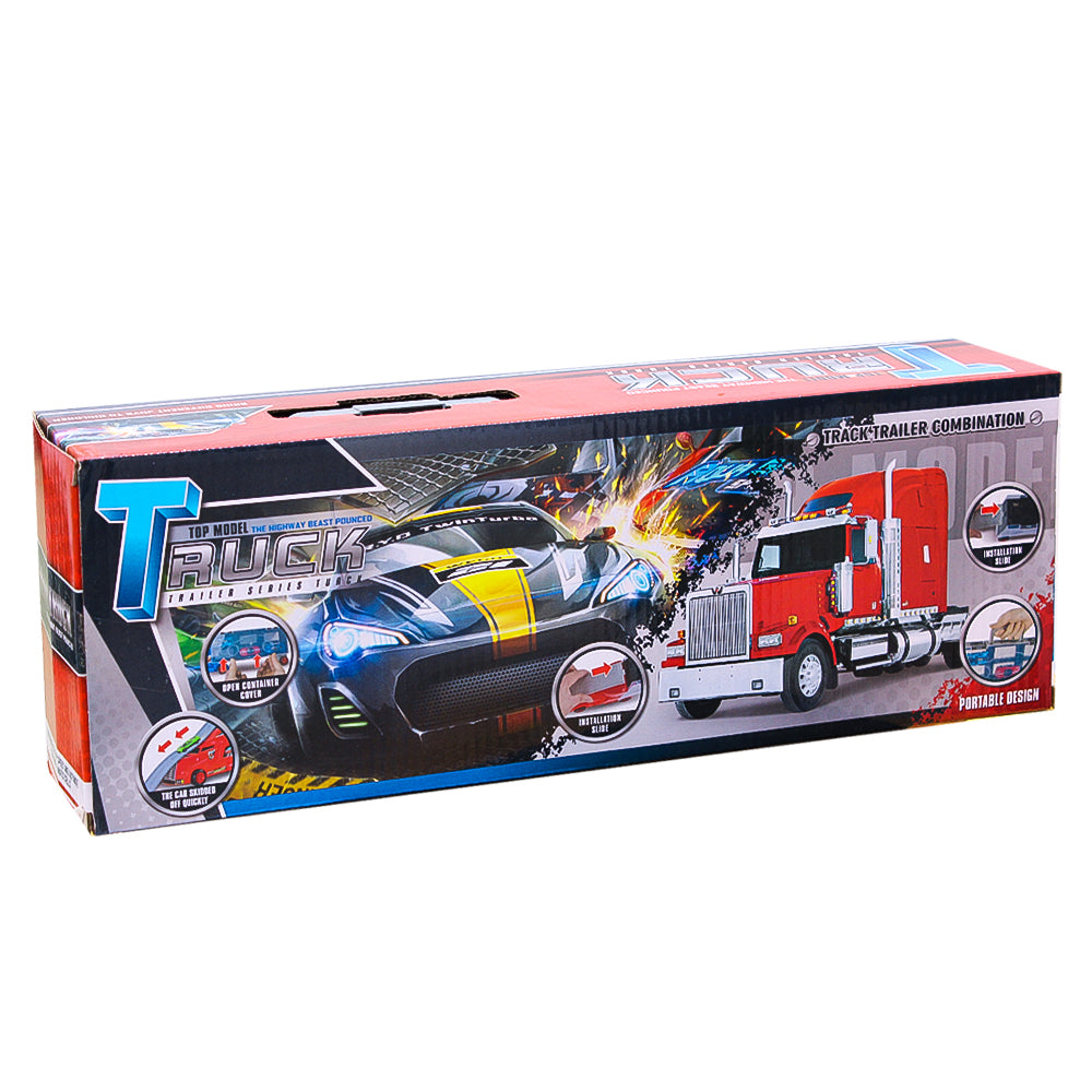 Die Cast Plastic Car Carrier Truck Toy And 6 Mini Cars Play Set - RED