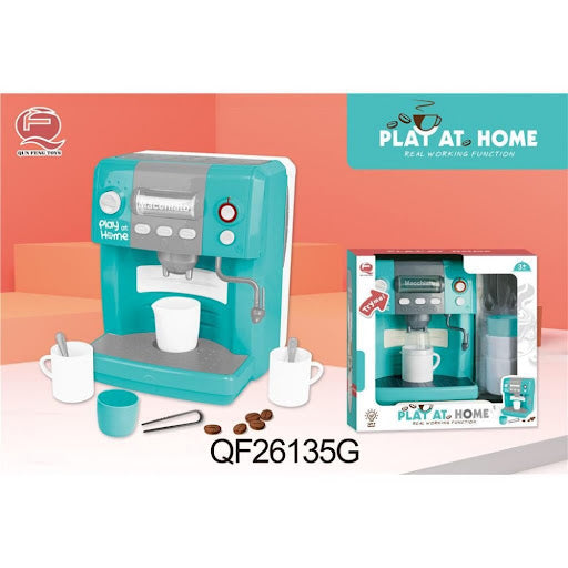 Play at Home Kids Coffee Machine Toy - Real Working Function Pretend Play Kitchen Set with Lights & Sound