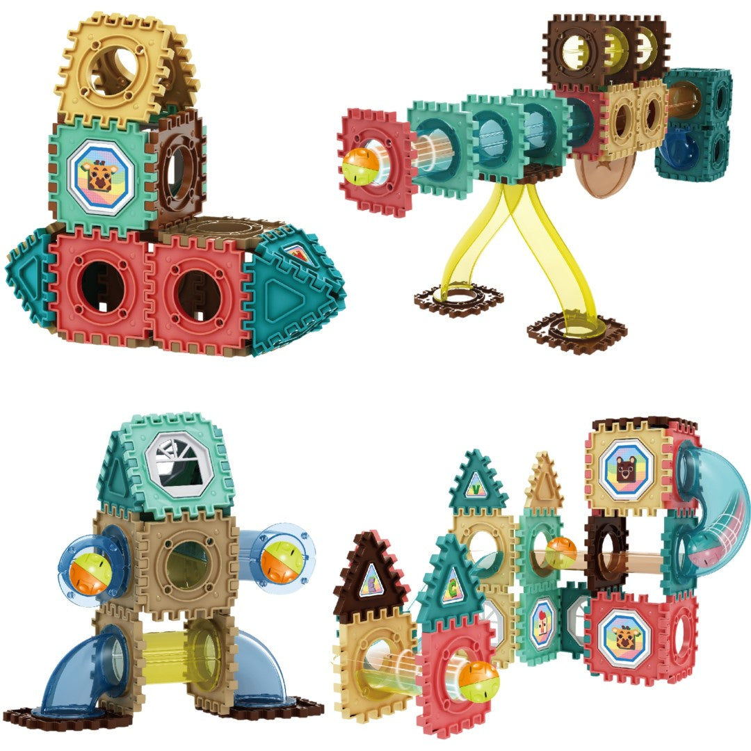 مجموعة بناء ثلاثية الأبعاد مغناطيسية من WOOPIE، مجموعة مسار الكرة التعليمية، 68 قطعة. 