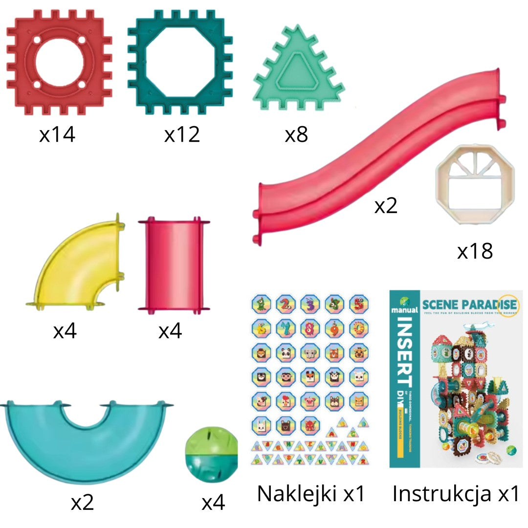 مجموعة بناء ثلاثية الأبعاد مغناطيسية من WOOPIE، مجموعة مسار الكرة التعليمية، 68 قطعة. 