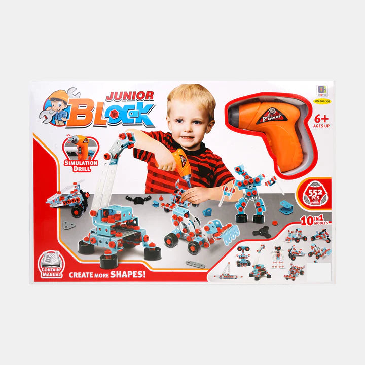 JUNIOR ENGINEER KIDS CONSTRUCTION TOOL KIT WITH BATTERY OPERATED DRILL | 552PCS