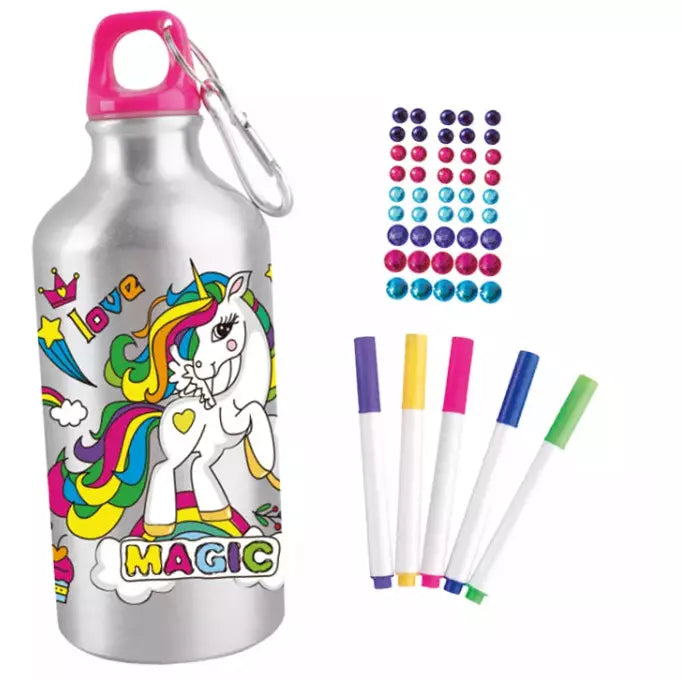 Color Your Own Unicorn Water Bottle - BumbleToys - 5-7 Years, 6+ Years, Girls, School Supplies, Toy Land, Water Bottle