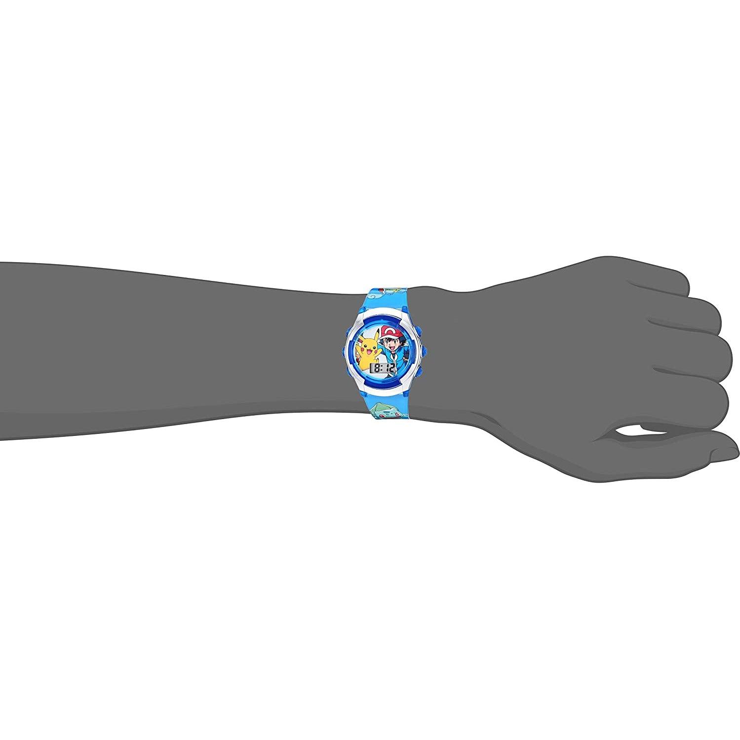 Accutime Kids Pokemon Pikachu & Ash Digital LCD Quartz Blue Wrist Watch with Blue Strap, Cool Inexpensive Gift & Party Favor for Toddlers, Boys, Girls, Adults All Ages (Model: POK3017) - BumbleToys - 5-7 Years, Boys, Girls, OXE, POKEMON, Pre-Order, Wrist Watches