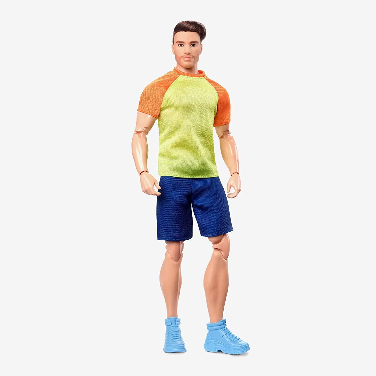 Ken Doll, Barbie Looks, Brown Hair with Beard, Color Block Tee & Blue Shorts, Light Blue Sneakers, Style and Pose, Fashion Collectibles Pre Order