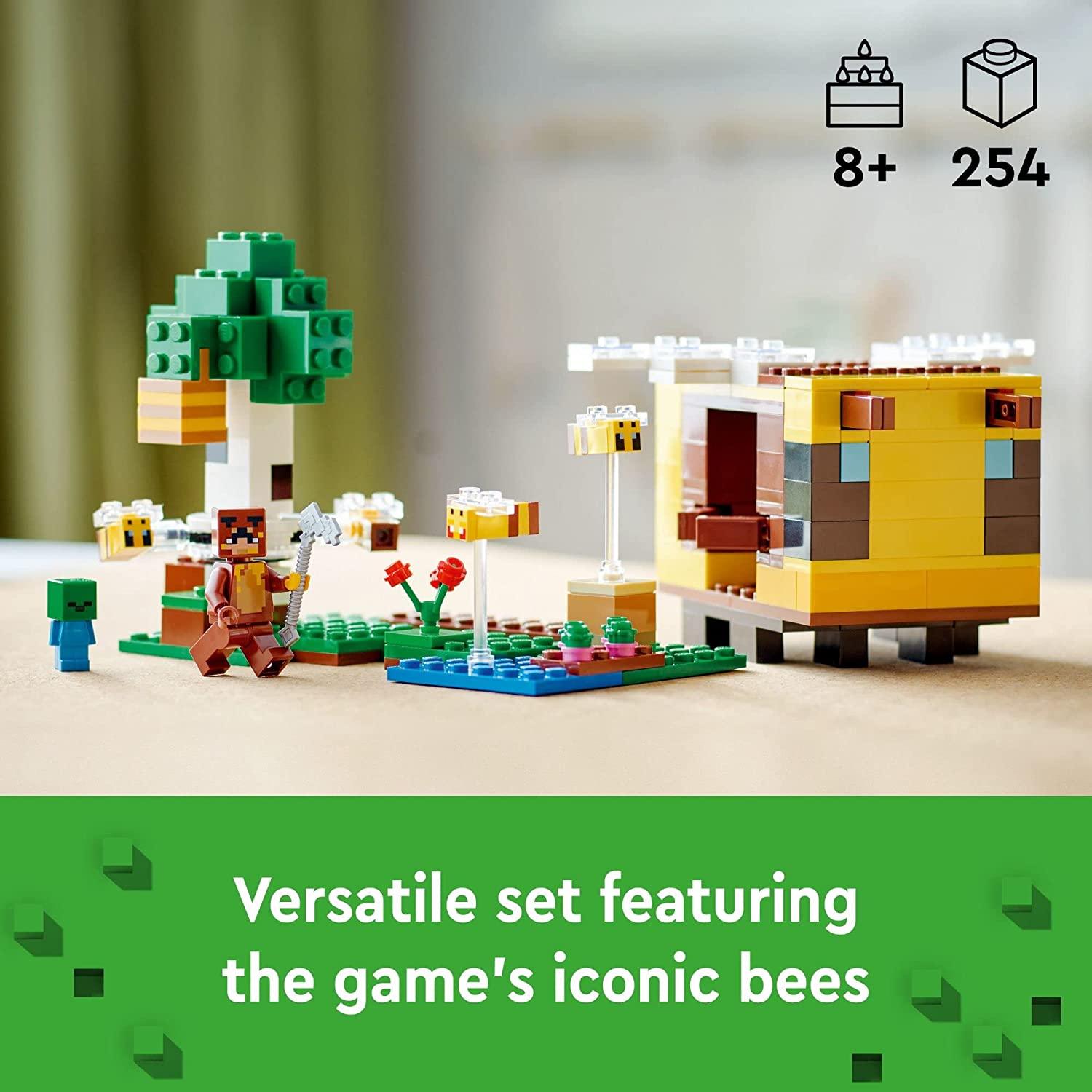 LEGO 21241 Minecraft The Bee Cottage ، لعبة بناء مع منزل قابل للبناء ، مزرعة ، زومبي للأطفال وشخصيات حيوانات