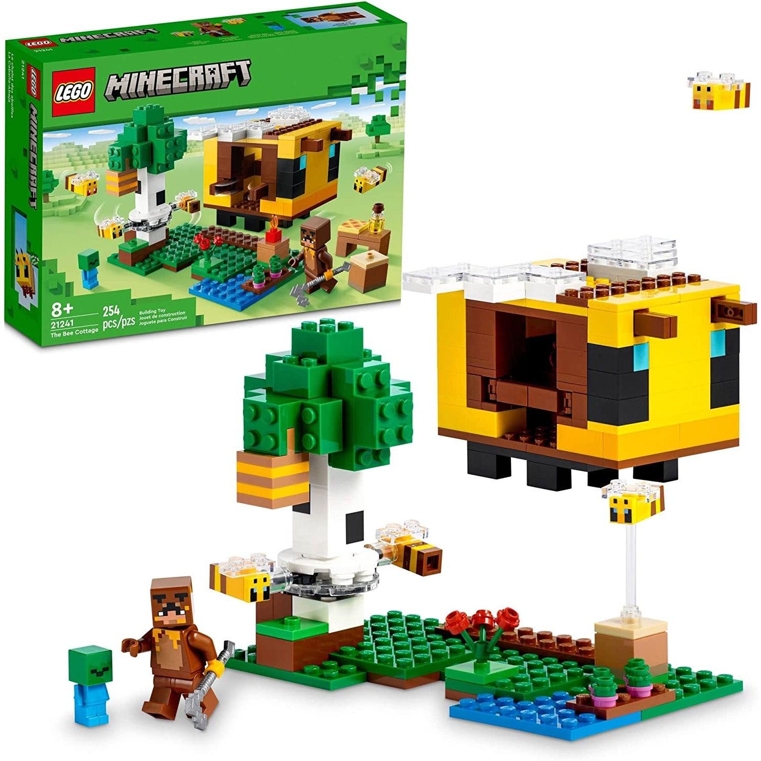 LEGO 21241 Minecraft The Bee Cottage ، لعبة بناء مع منزل قابل للبناء ، مزرعة ، زومبي للأطفال وشخصيات حيوانات