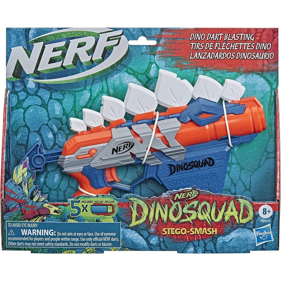 Nerf DinoSquad Stego-Smash Dart Blaster, 5 Nerf Elite Darts, Kids Outdoor Toys, Dinosaur Toys for 8 Year Old Boys and Girls and Up, Stegosaurus Dinosaur Design