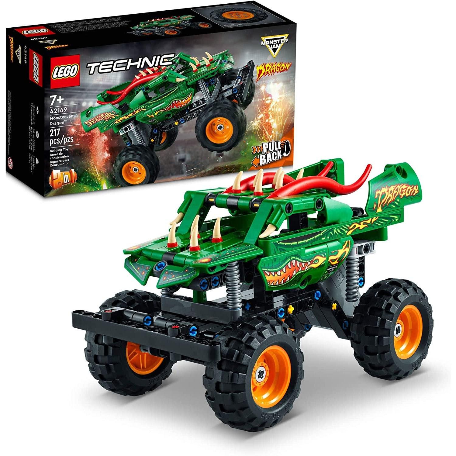 LEGO 42149 Technic Monster Jam Dragon, Monster Truck, 2in1 Racing Pull Back Car Toys for Off Road Stunts