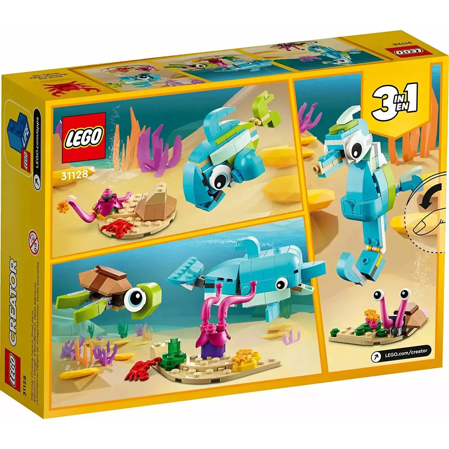 LEGO Creator 3in1 Dolphin & Turtle 31128 Features a Baby Dolphin & Baby Sea Turtle (137 Pieces) - BumbleToys - 8-13 Years, Boys, Creator 3In1, LEGO, OXE, Pre-Order