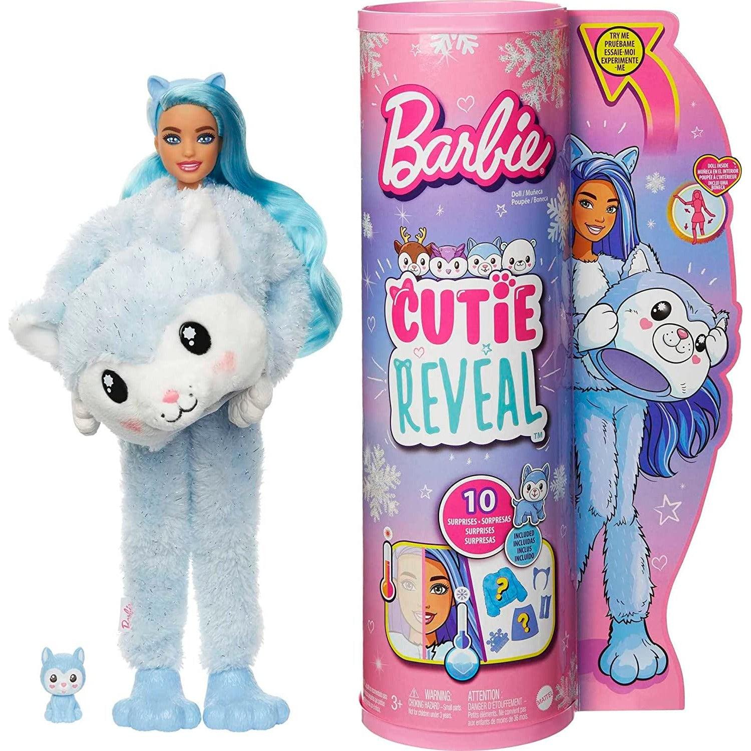 Barbie Doll, Cutie Reveal Husky Plush Costume Doll with 10 Surprises, Mini Pet, Color Change and Accessories, Snowflake Sparkle - BumbleToys - 5-7 Years, Barbie, Fashion Dolls & Accessories, Girls, OXE, Pre-Order