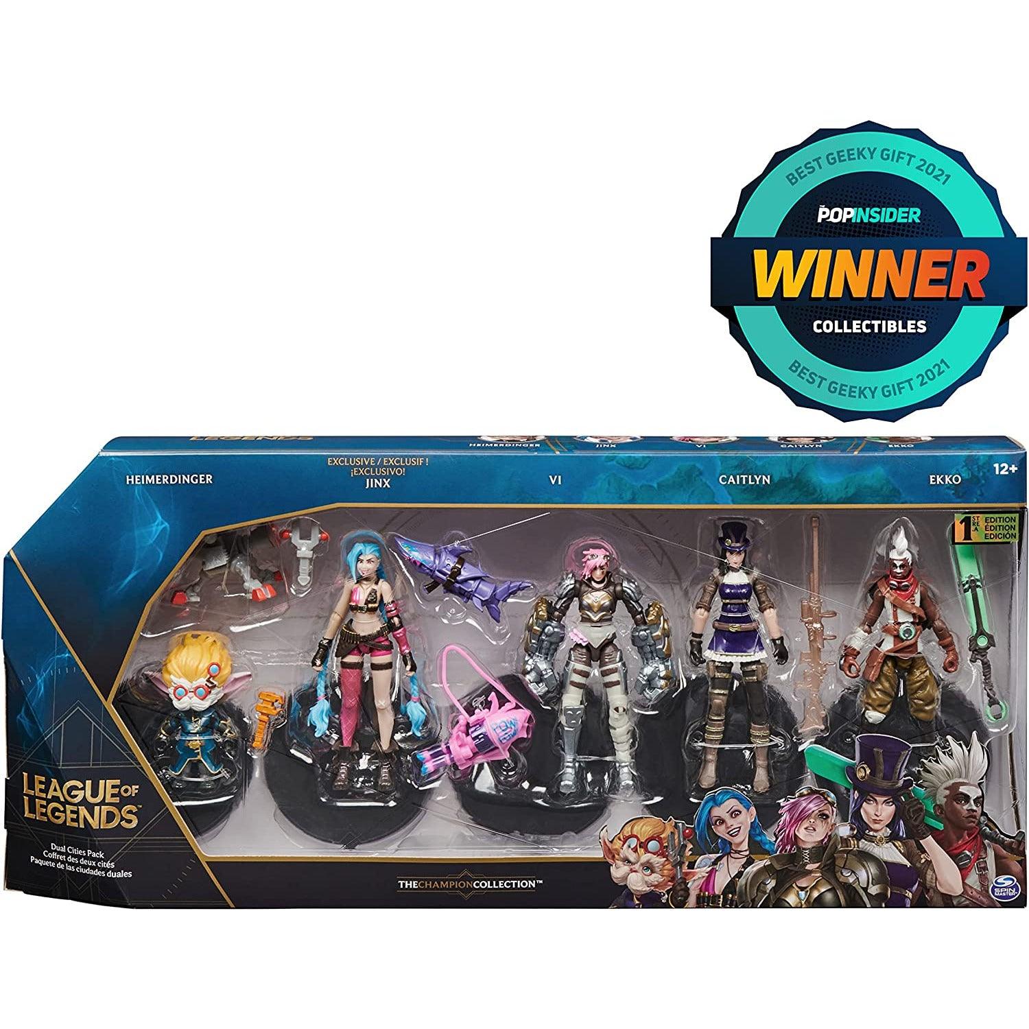 League of Legends, Dual Cities Pack w/ Exclusive Jinx, Heimerdinger, Vi, Caitlyn, and Ekko, 4-Inch - BumbleToys - 5-7 Years, Boys, Characters, collectible, collectors, EXO, Figures, LEAGUE OF LEGENDS