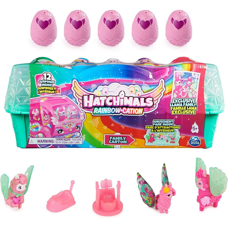 Hatchimals CollEGGtibles, Rainbow-Cation Llama Family Carton with Surprise Playset.