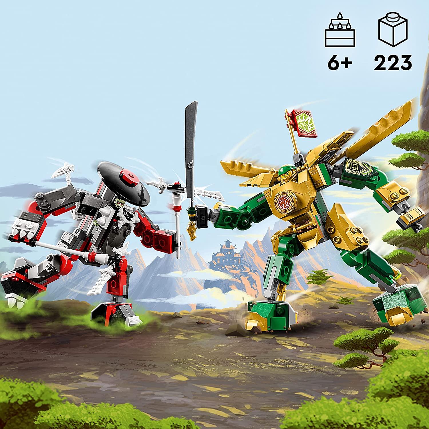 LEGO NINJAGO Lloyd’s Mech Battle EVO 71781, 2 Action Figures Set with Upgradable Figure, Toy for Kids Ages 6 Plus with Bone Warrior and Golden Lloyd Minifigures - BumbleToys - 5-7 Years, Boys, LEGO, Ninjago, OXE