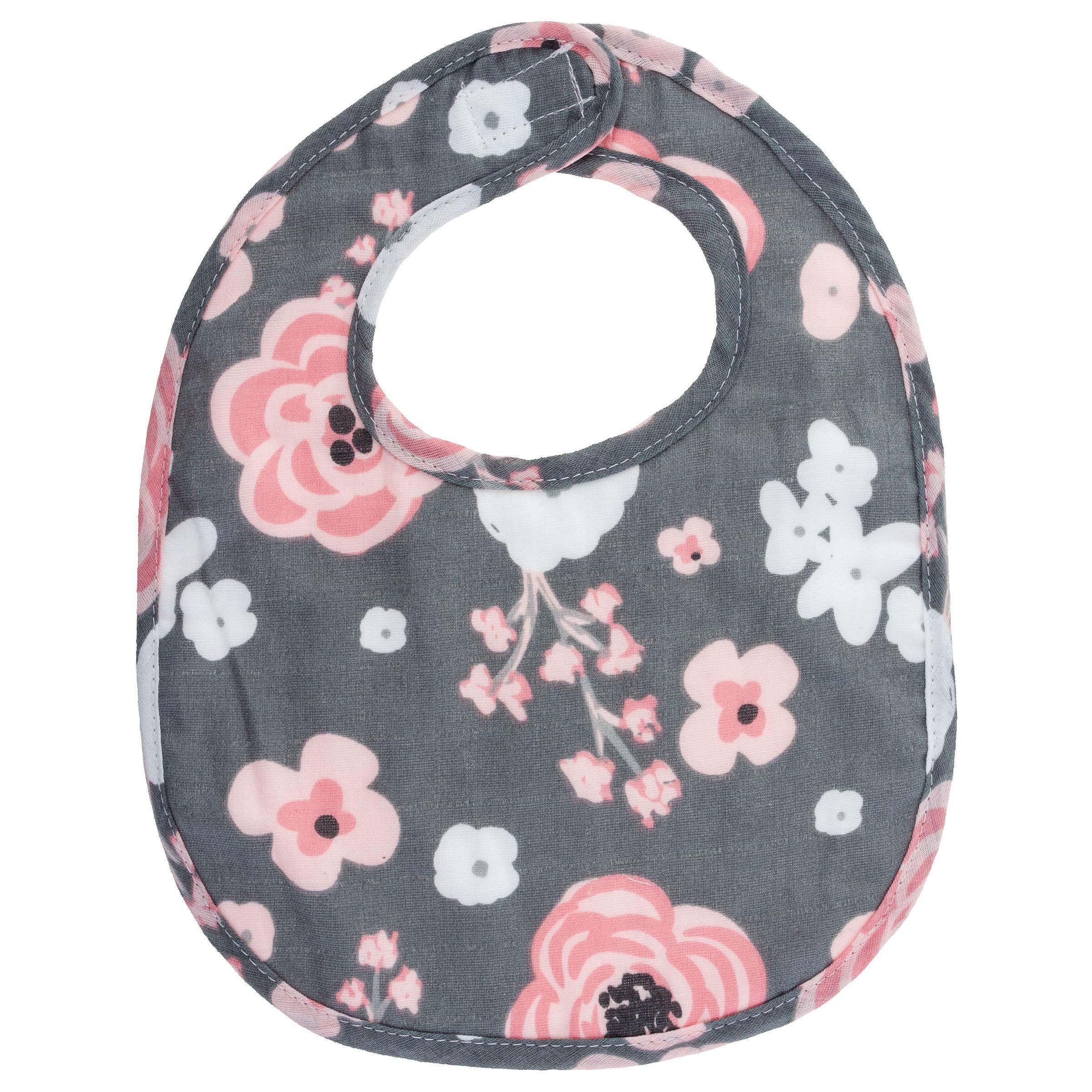 Stephen Joseph BIB SETS CHARCOAL FLOWER (S21) - BumbleToys - 5-7 Years, Cecil, Girls, School Supplies, Silicone Baby Bib, Toddler