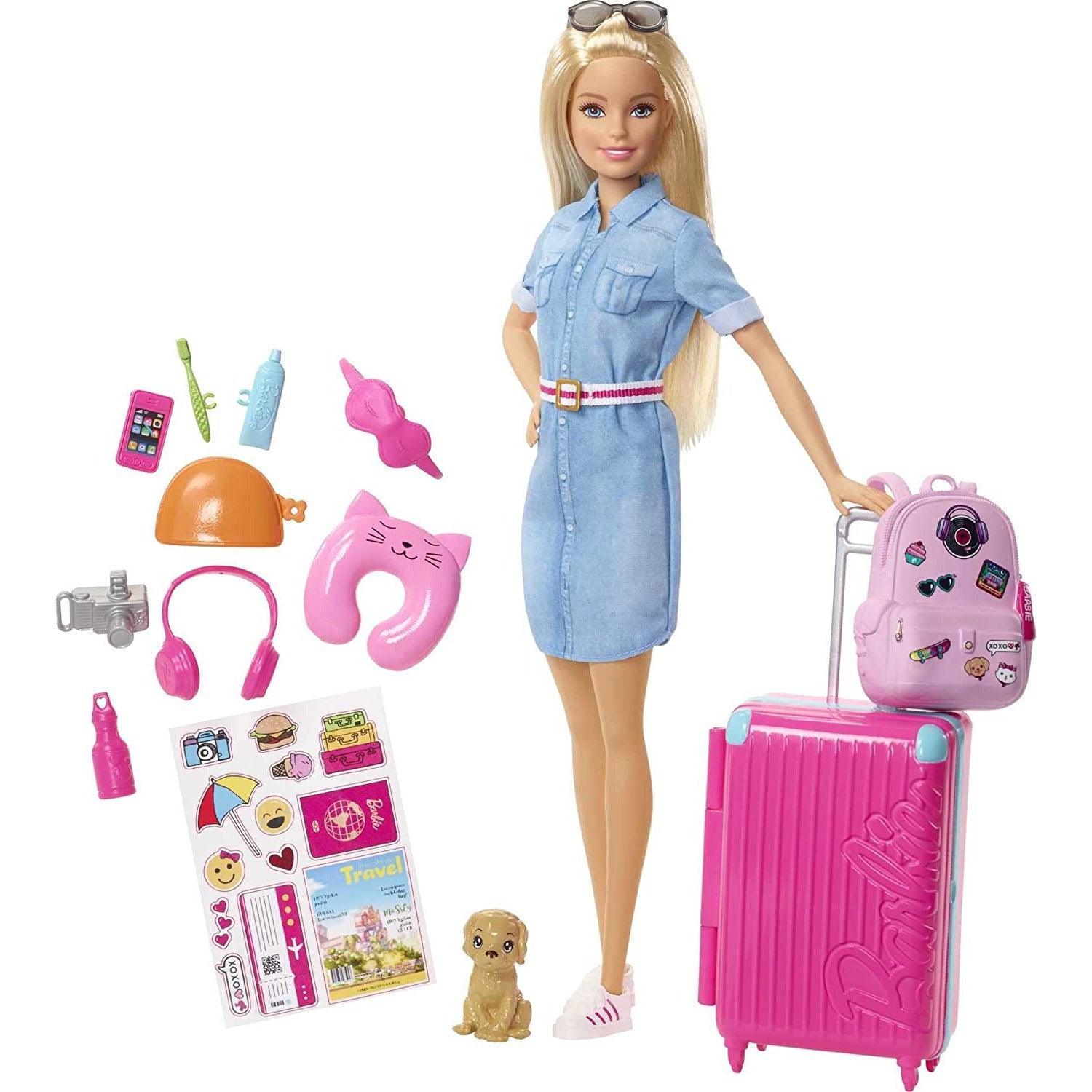 Barbie Doll and Travel Set with Puppy, Luggage & 10+ Accessories - BumbleToys - 2-4 Years, 3+ years, 4+ Years, 5-7 Years, Barbie, Dolls, Fashion Dolls & Accessories, Girls