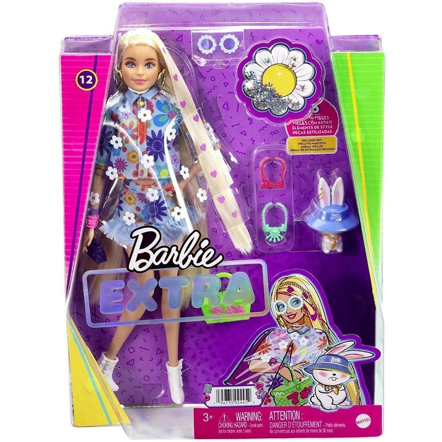 Barbie Extra Doll & Accessories with Crimped Lavendar Hair & Brown Eyes, 15  Toy Pieces Include Pet Puppy