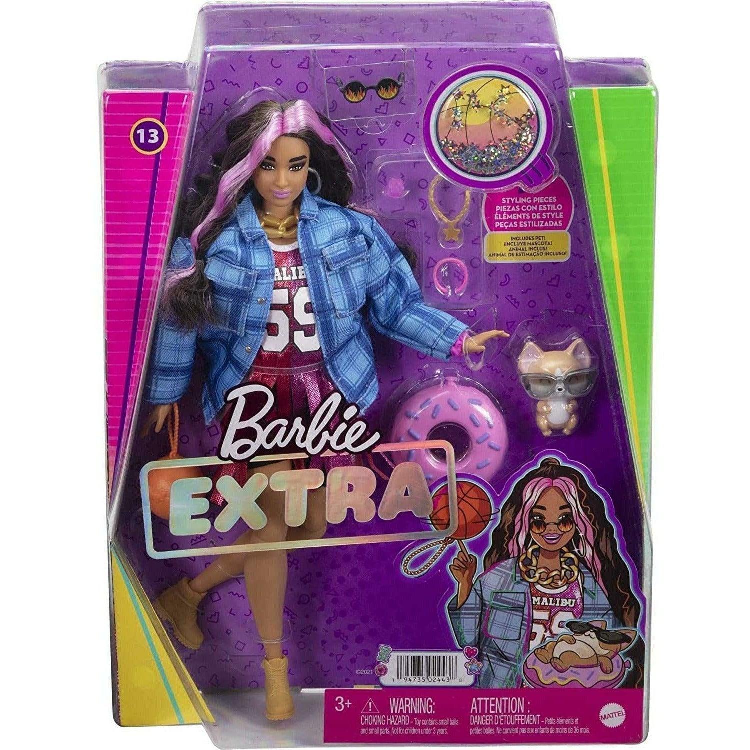 Barbie Extra Doll #13 in Basketball Jersey Dress & Accessories, with Pet Corgi, Extra-Long Crimped Hair with Pink Streaks - BumbleToys - 5-7 Years, Barbie, Dolls, Fashion Dolls & Accessories, Girls, OXE, Pre-Order