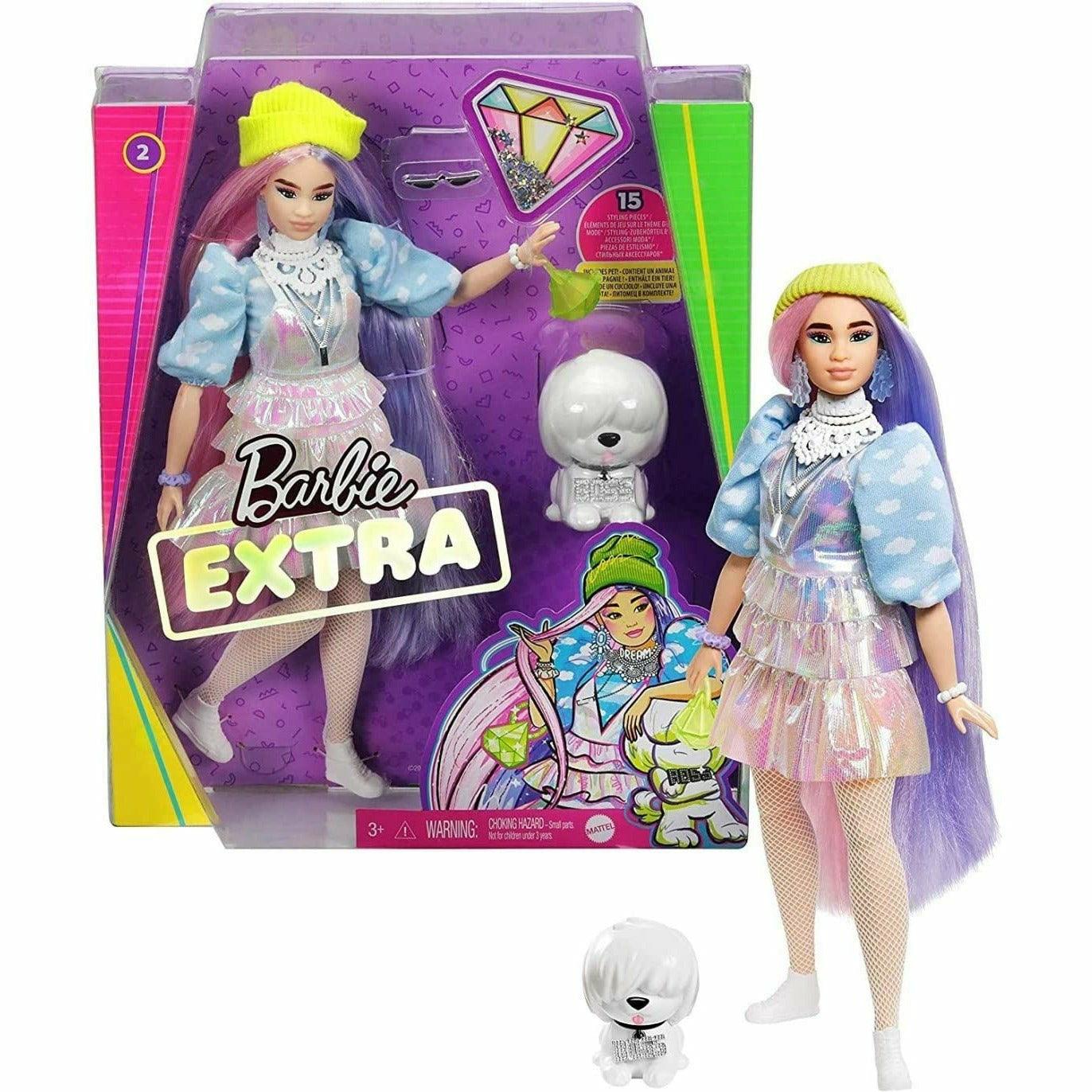 Barbie Extra Doll #2 in Shimmery Look with Pet Puppy, Pink & Purple Fantasy Hair, Layered Outfit & Accessories - BumbleToys - 5-7 Years, Barbie, Dolls, Fashion Dolls & Accessories, Girls, Miniature Dolls & Accessories, OXE, Pre-Order