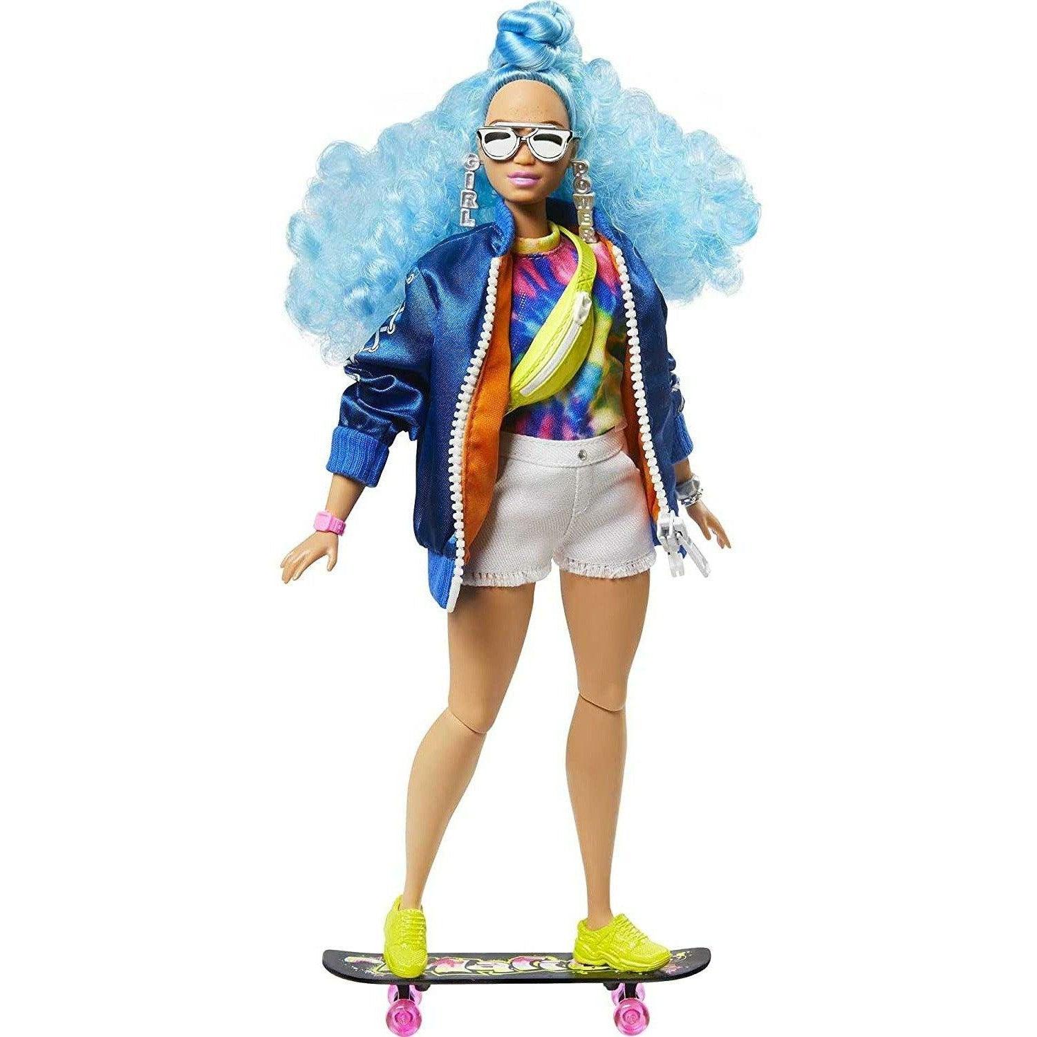 Barbie Extra Doll #4, Curvy, In Zippered Bomber Jacket With 2 Pet Kittens, Extra-Curly Blue Hair, Layered Outfit & Accessories - BumbleToys - 5-7 Years, Barbie, Fashion Dolls & Accessories, Girls, OXE, Pre-Order