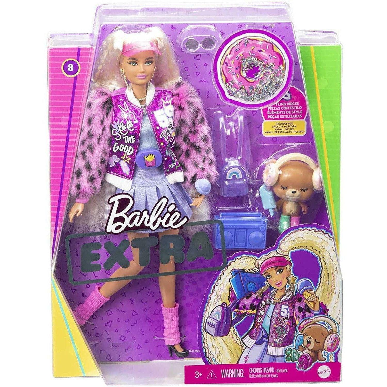 Barbie Extra Doll #8 in Pink Sparkly Varsity Jacket with Furry Arms & Pet Teddy Bear - BumbleToys - 5-7 Years, Barbie, Fashion Dolls & Accessories, Girls, OXE, Pre-Order